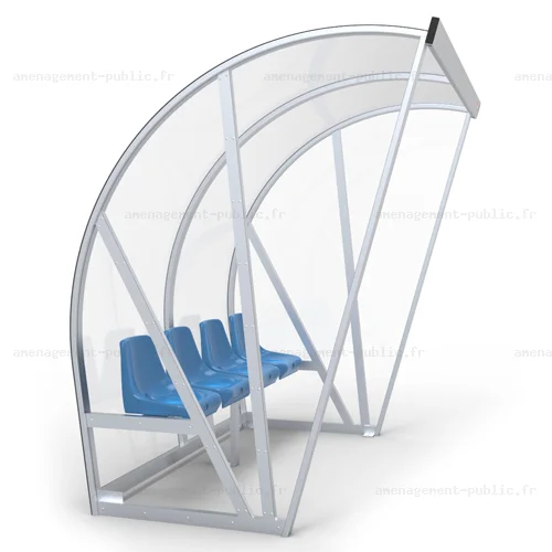 Abri de touche 4 places en aluminium et polycarbonate